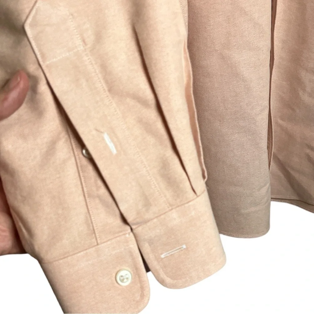L.l. Bean 17 1/2-33 wrinkle resistant button down shirt. Peachy pink F-10 - Picture 3 of 5